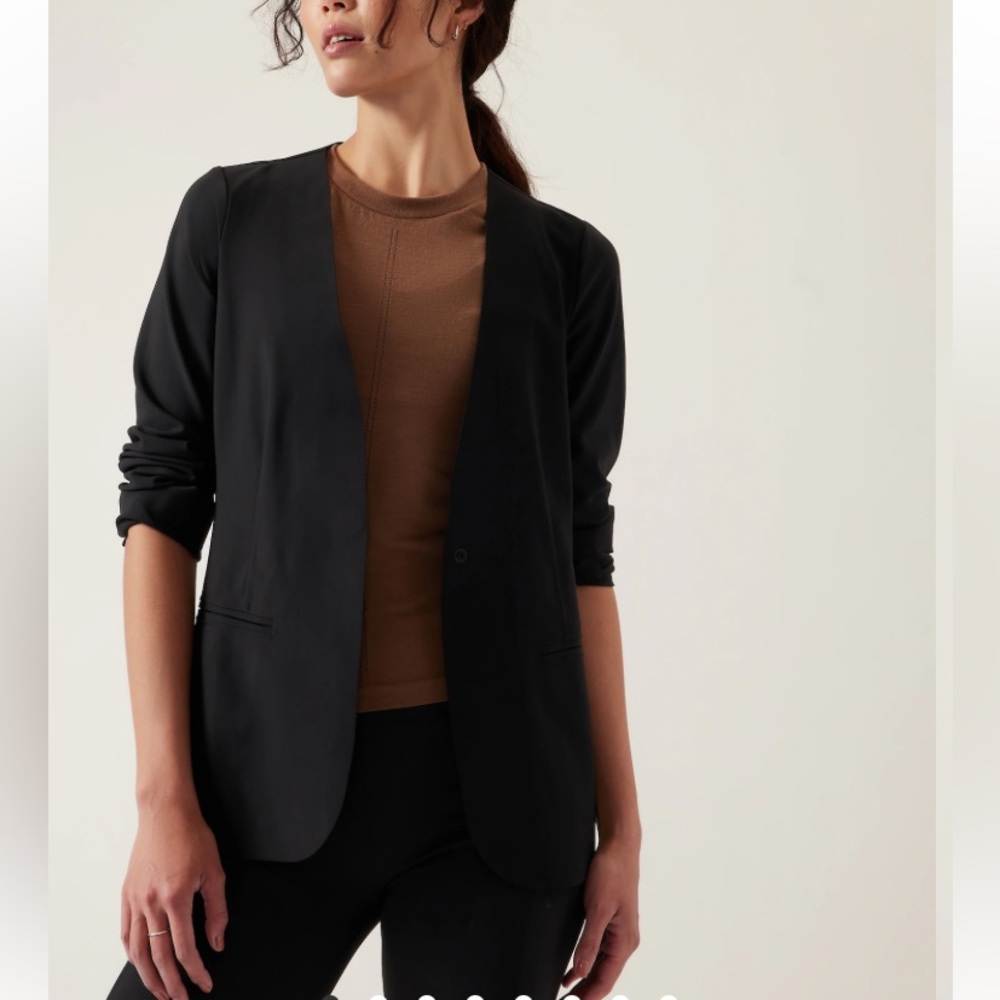 Athleta Cosmic Blazer Womens Black Open Front Stretch lined Jacket Extra… - Picture 1 of 10